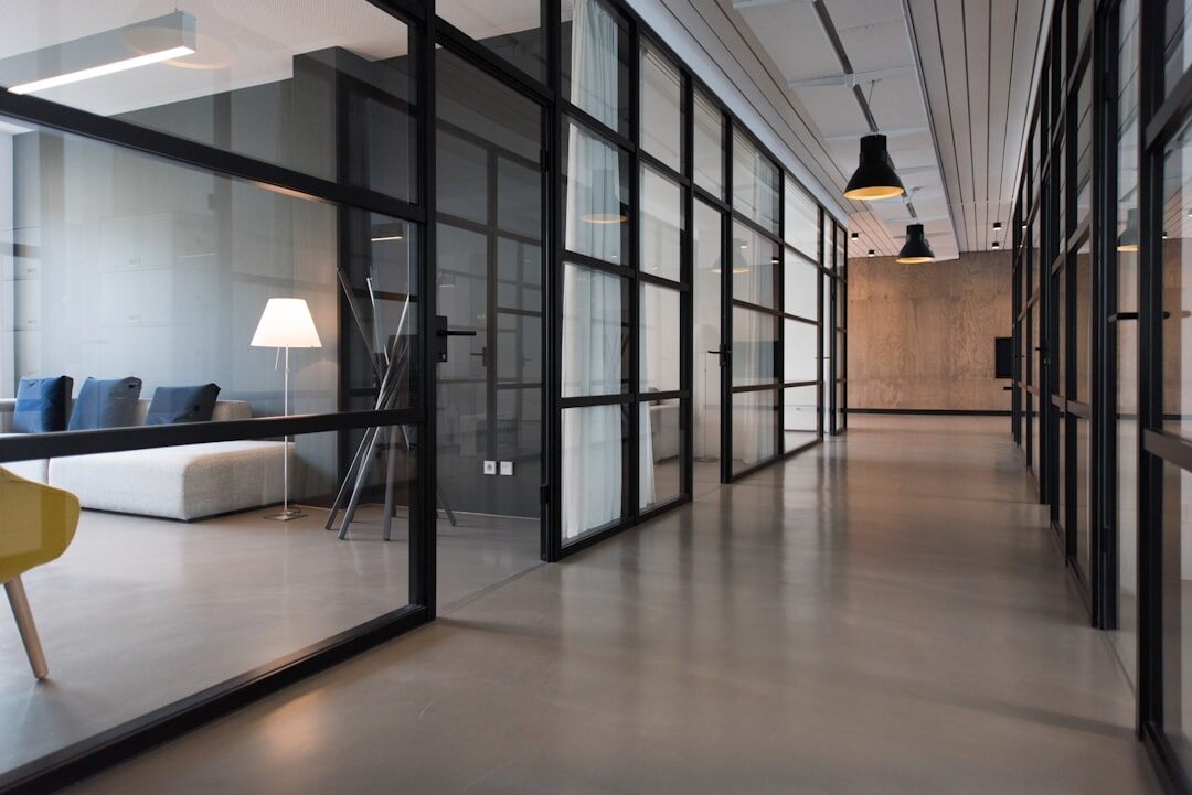 Modern media studio office reception area